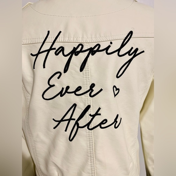 Faux leather wedding jacket coat bride to be happily ever after honeymoon gift - Picture 4 of 14